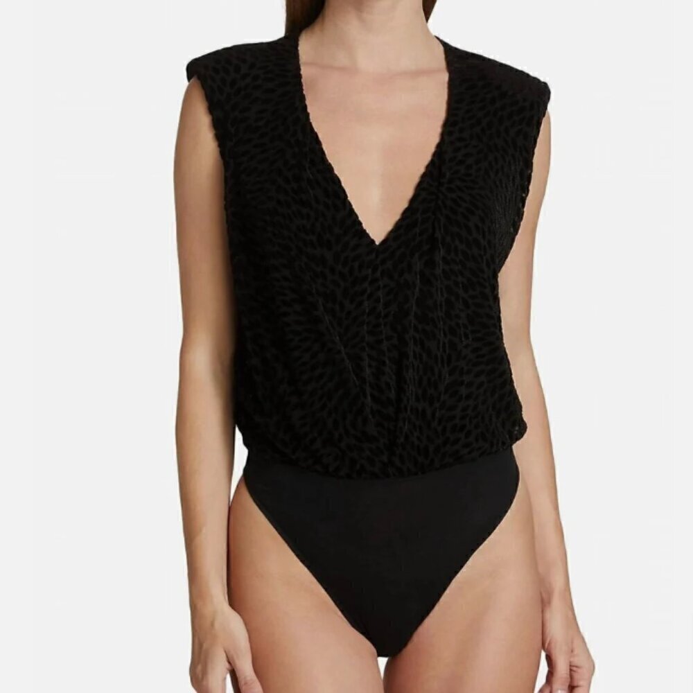 Ramy Brook‎ 'Regina' Flocked Black Velvet Bodysuit Size XXS